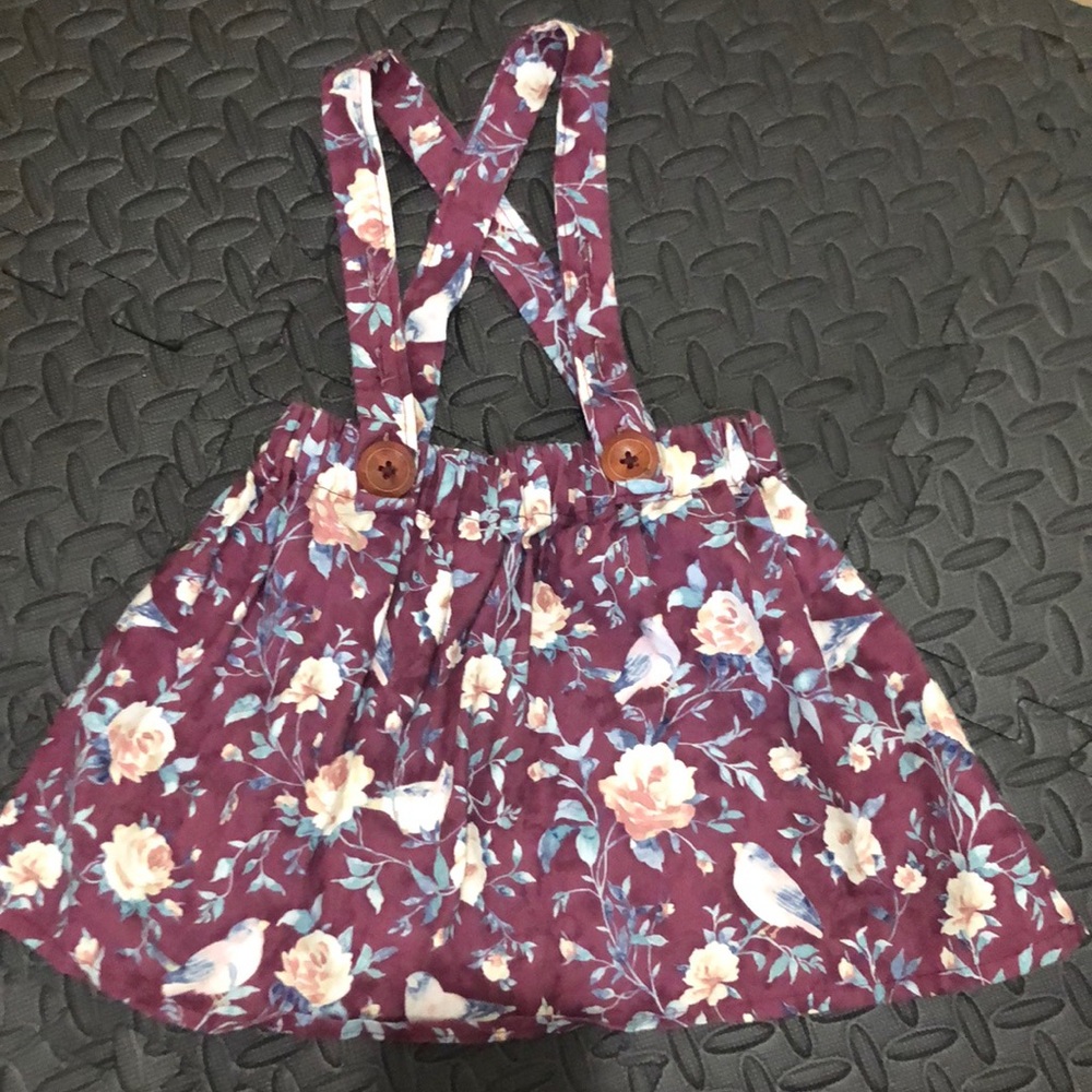 Sew Craftly floral suspender skirt 2T